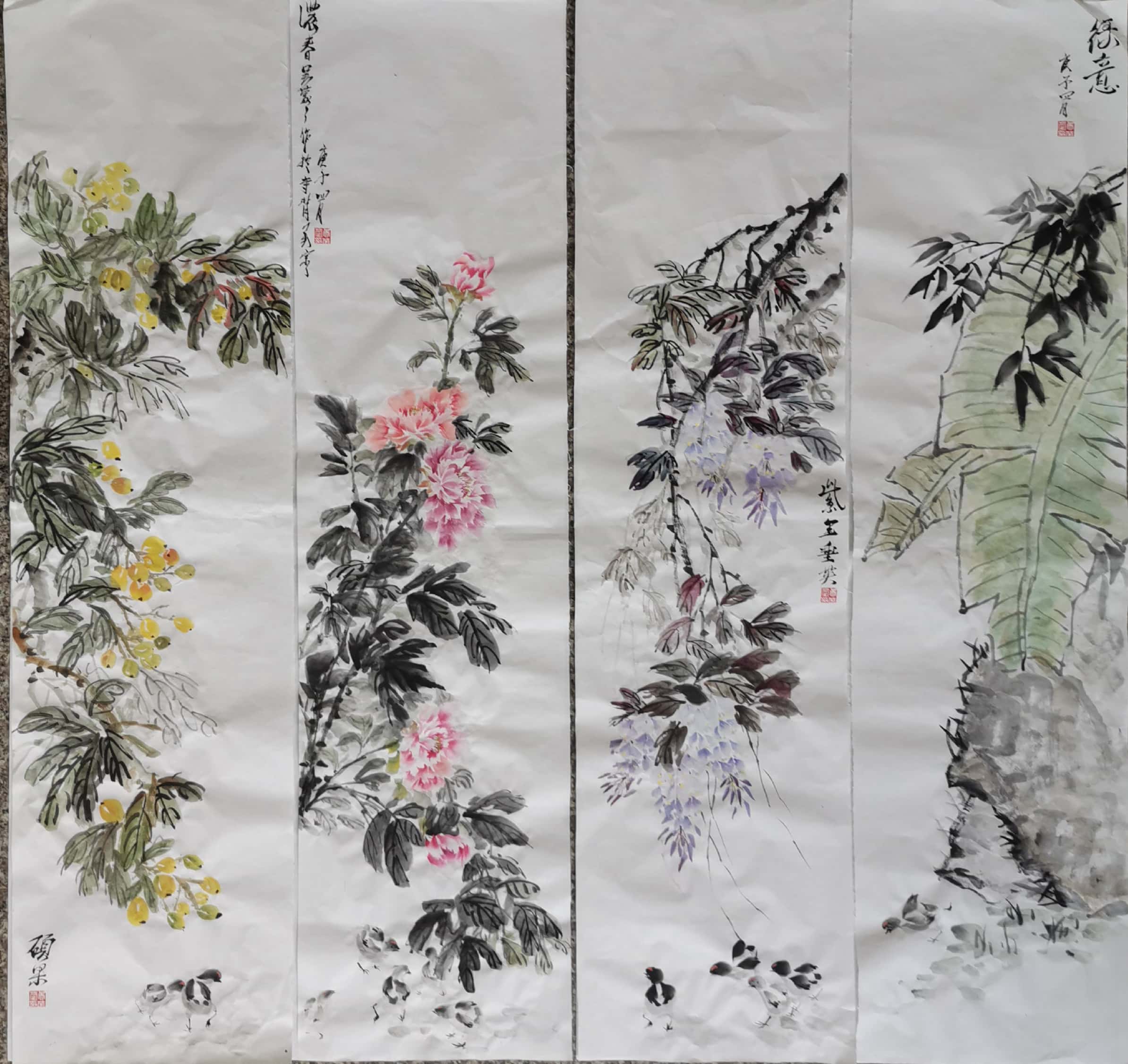 《花鸟四条屏》43×190cm×4吴蒙蒙，指导教师赵文坦.jpg